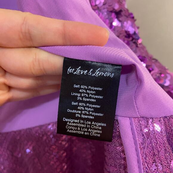 For Love & Lemons Size Small Purple Sequin Tie Front Madeline Sequin Top - Picture 9 of 10